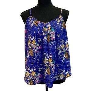 I Love H81 Blue floral flower camisole blouse Sz L